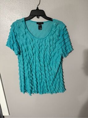 Notations Teal Ruffle-Textured Short Sleeve Top